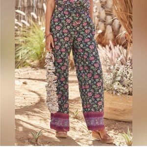 Sundance Black and Pink Floral Wide Leg Pants